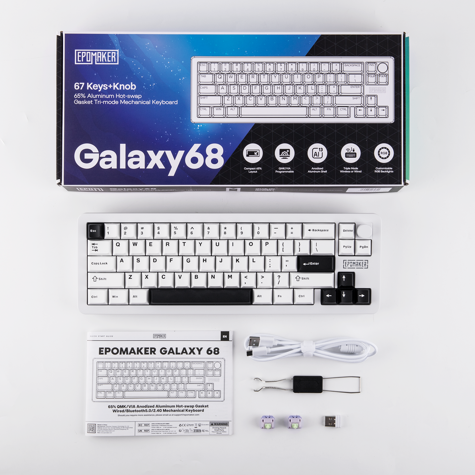 Epomaker Galaxy68 (Marble White Switch) + Epomaker Click Lite Mouse Bundle