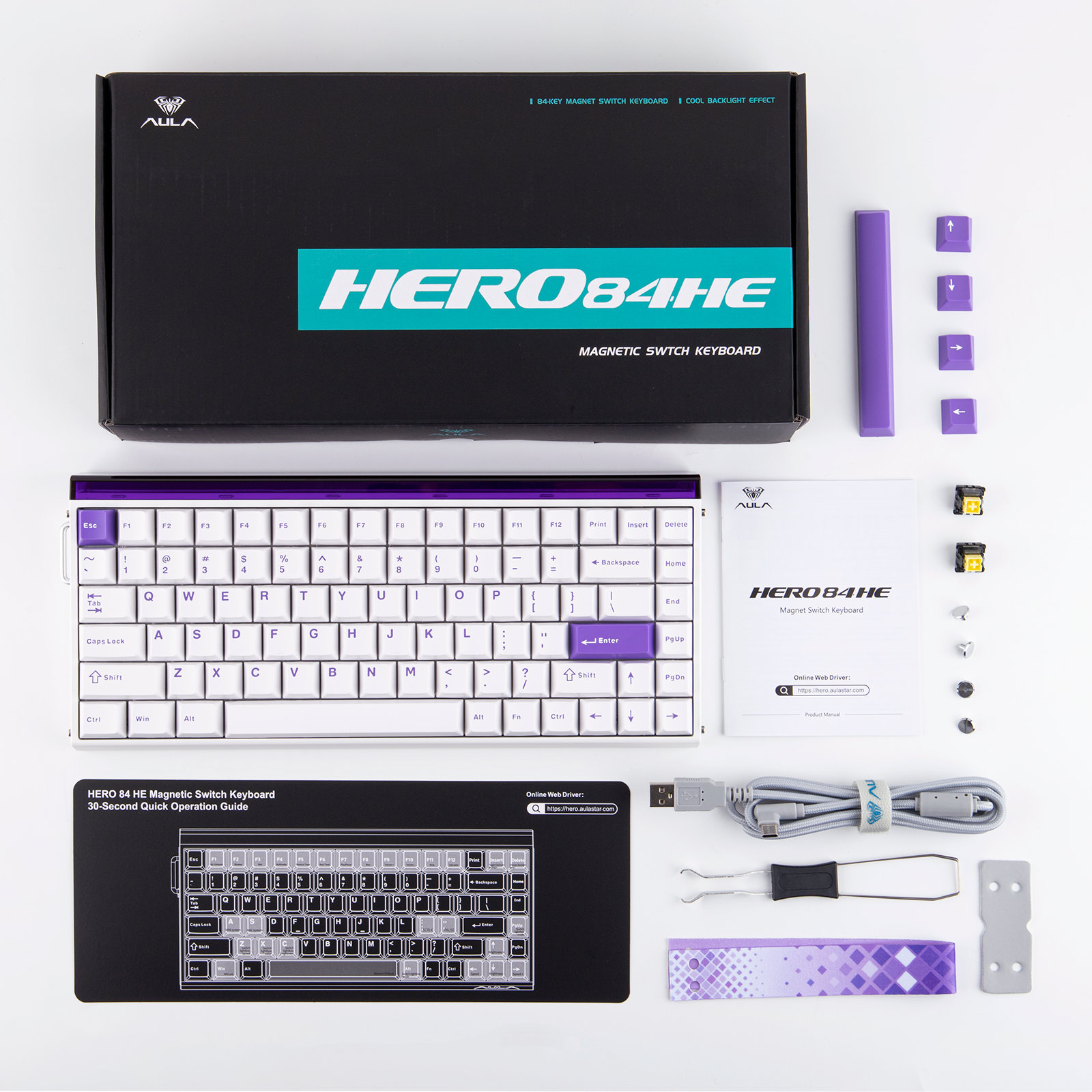 値下げ】HERO84HE メカニカルキーボード ホワイト/パープル 【公式通販】 値下げ】HERO84HE メカニカルキーボード ホワイト/パープル 【公式通販】