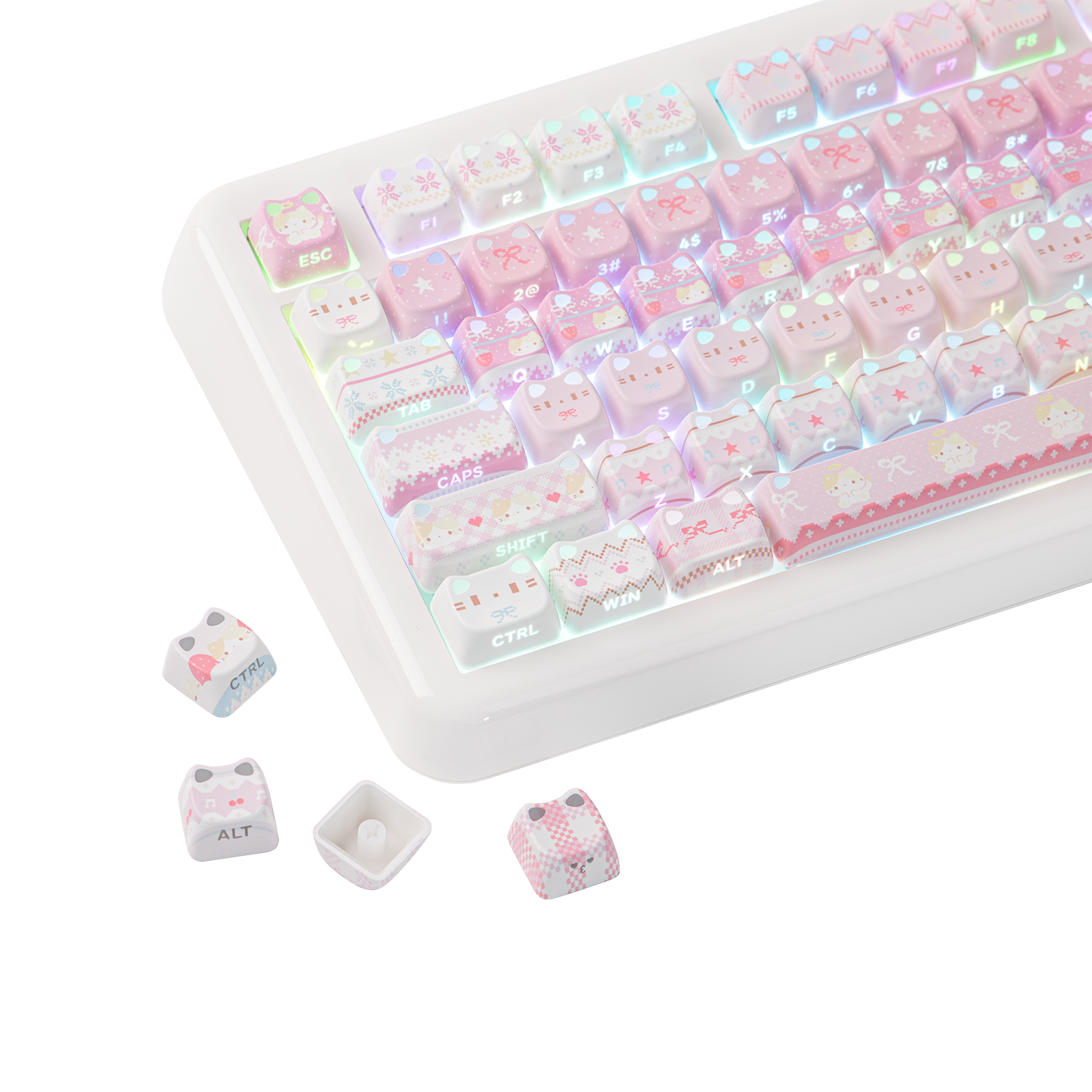 KiiBOOM Pink Meow & Meow Bow Keycap Set
