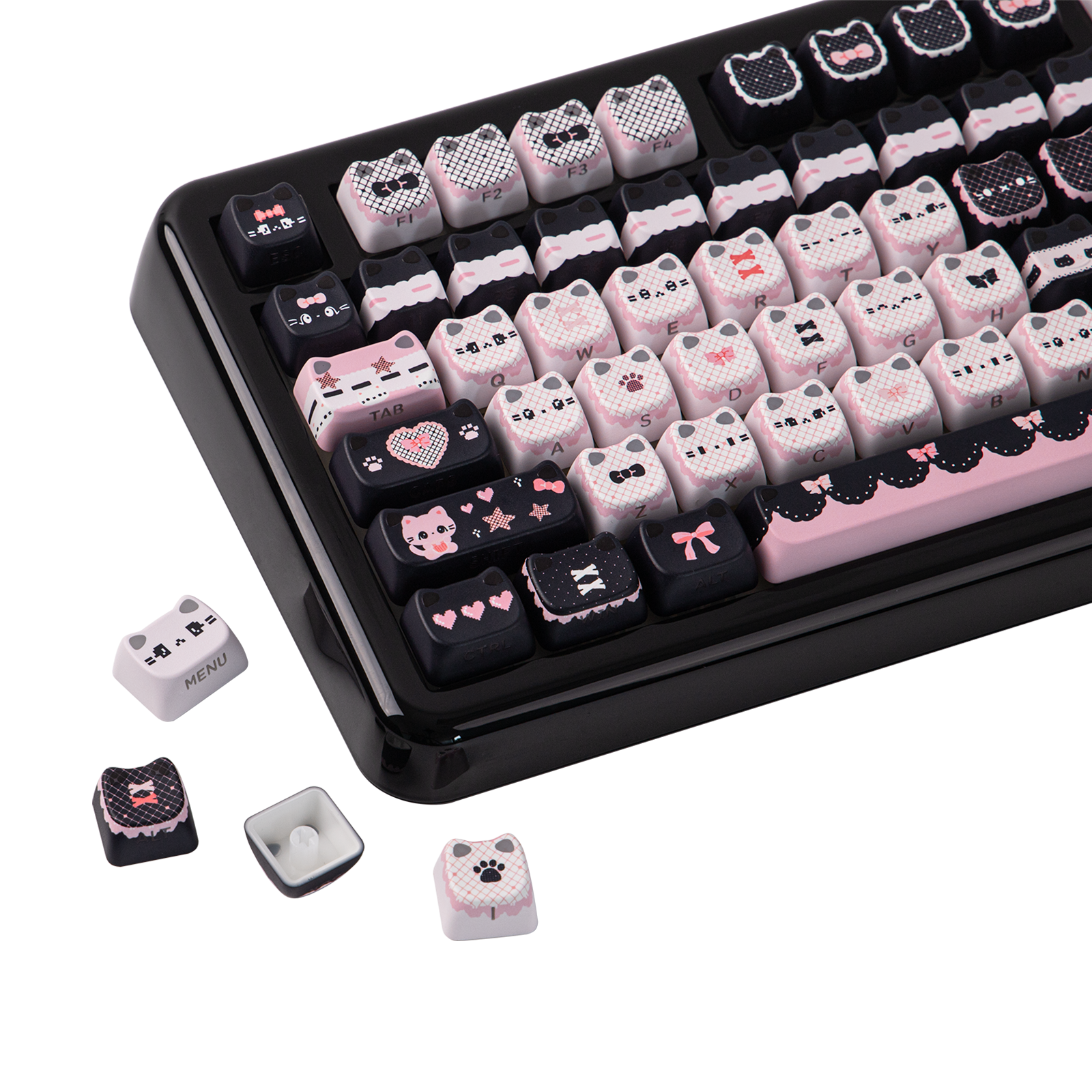 KiiBOOM Pink Meow & Meow Bow Keycap Set