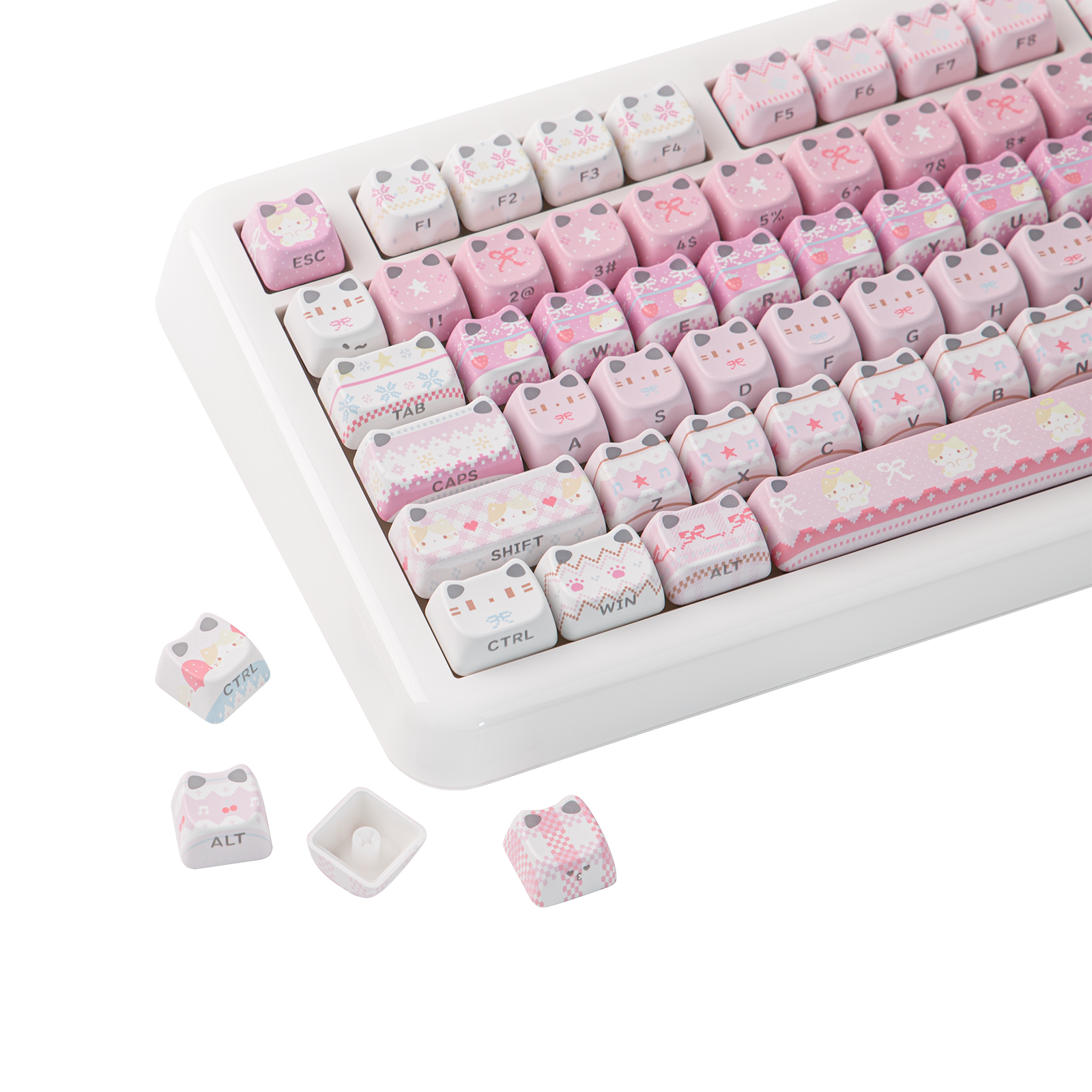 KiiBOOM Pink Meow & Meow Bow Keycap Set