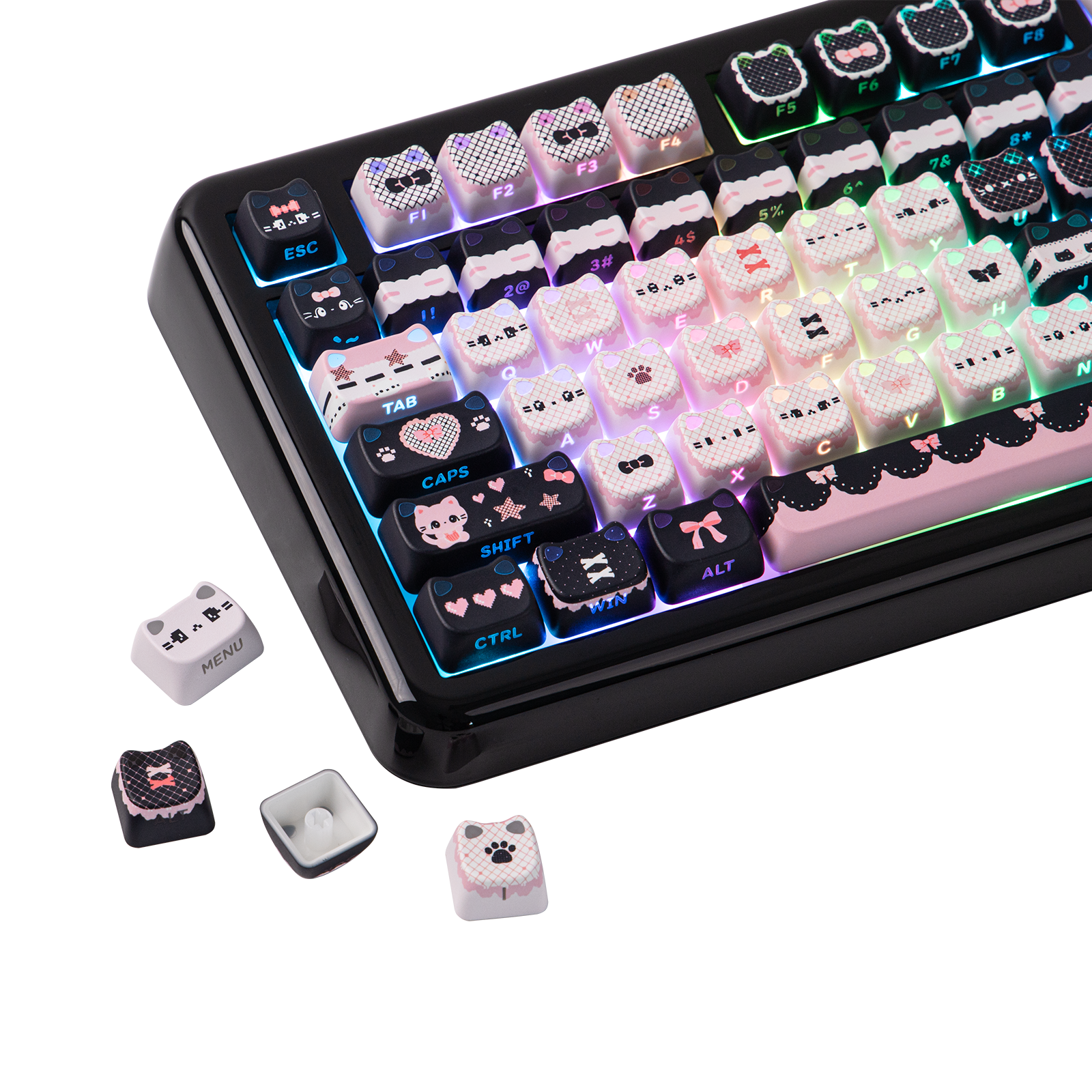 KiiBOOM Pink Meow & Meow Bow Keycap Set